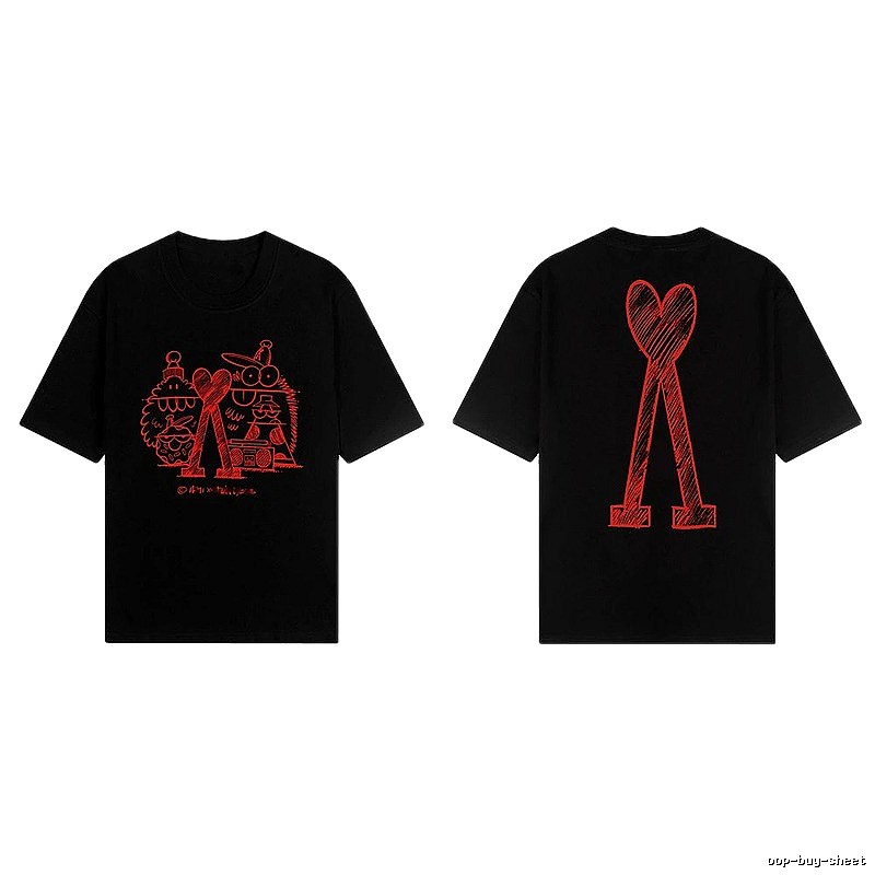 AMI red graffiti-style short-sleeve shirt