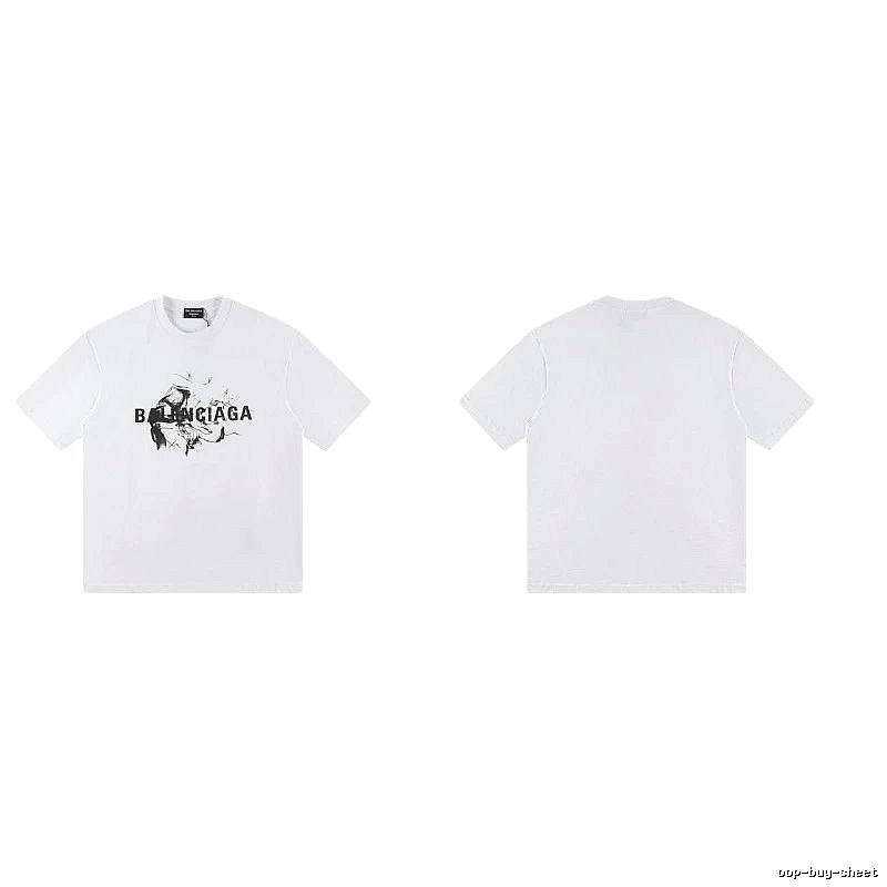 Balenciaga Graffiti Print Street Style White T-Shirt