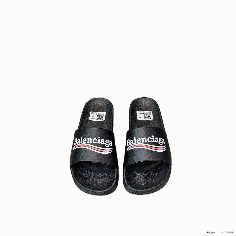 Balenciaga Trendy Color-Stripe Black Slippers