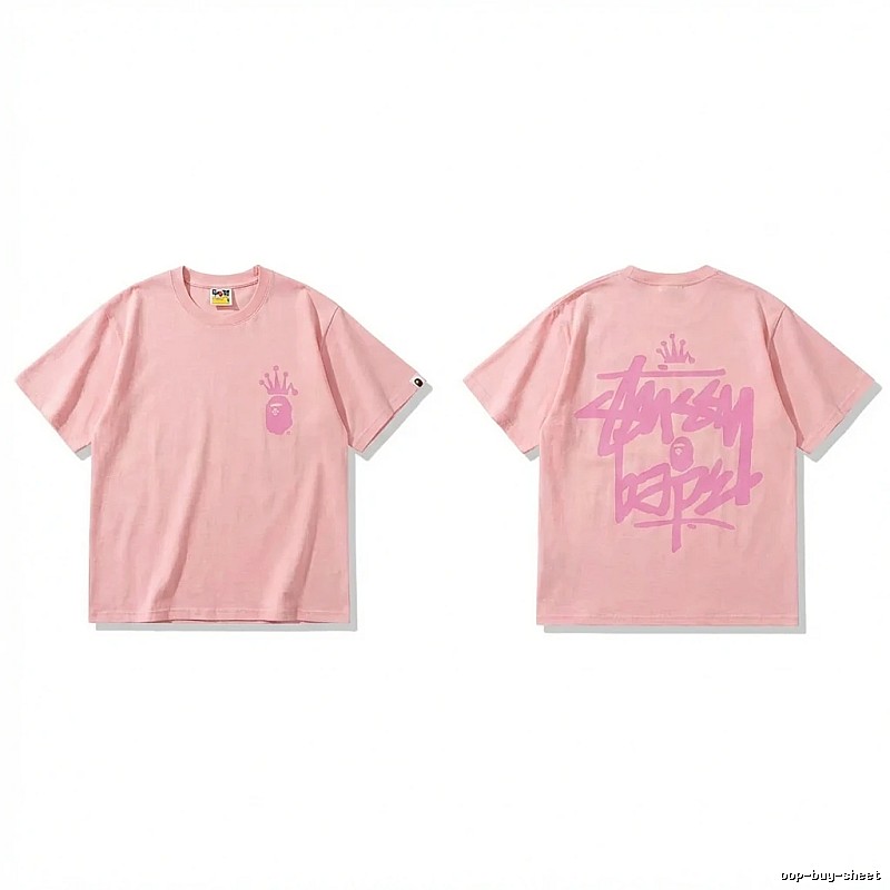 Bape Crown Print Pink Short-sleeve Shirt