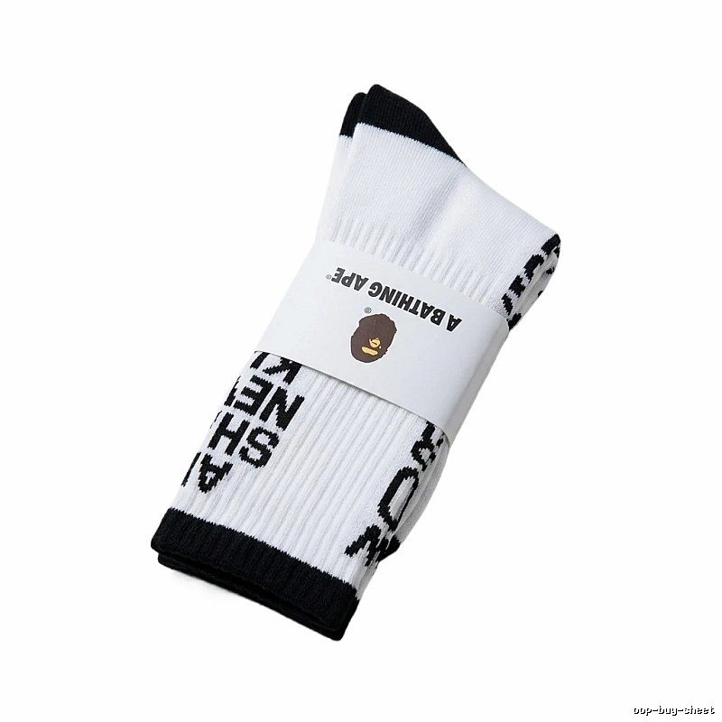 Bape Letter Trend Brand White Socks