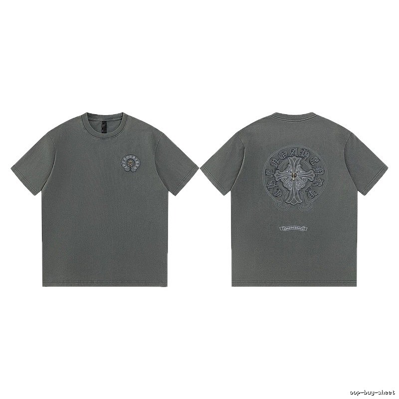 Chrome Hearts Cross Embroidered High Street Dark Grey Short-sleeve T-Shirt