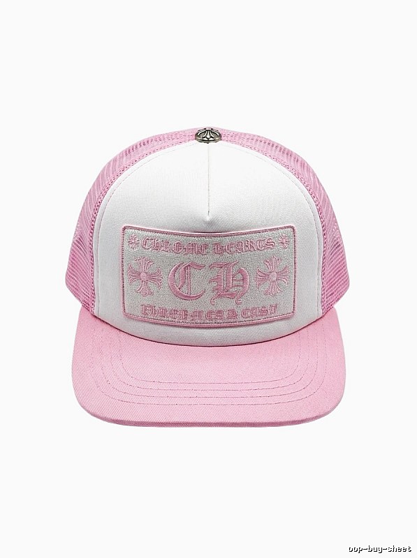 Chrome Hearts Pink and White Patchwork Trendy Hat
