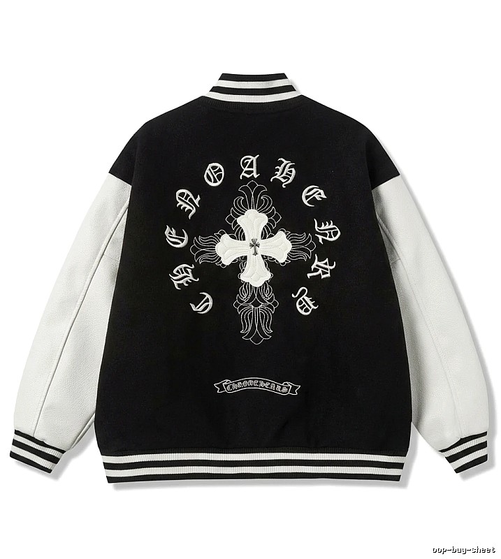 Chrome Hearts retro-style black and white baseball jacket