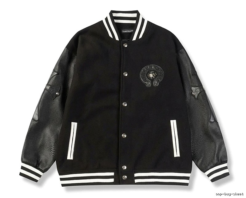 Chrome Hearts retro-style black baseball uniform.