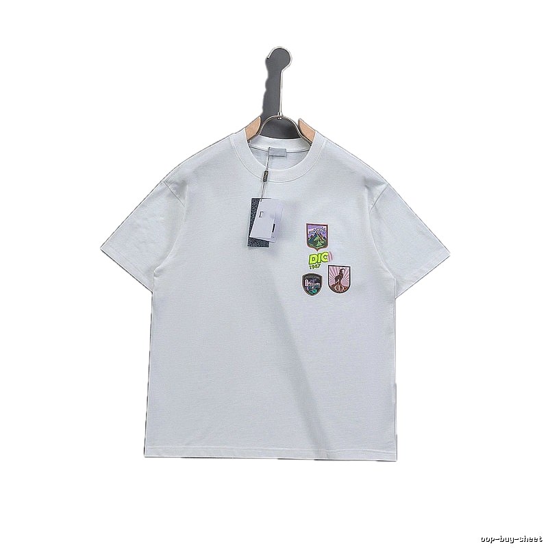Dior Embroidered Badge Casual Style White Short-sleeve T-shirt