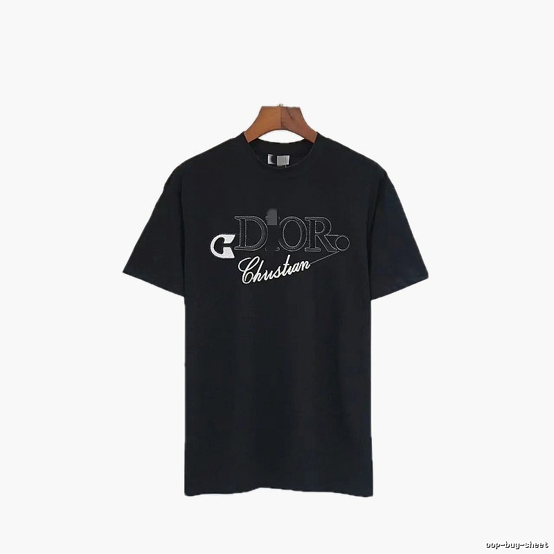 Dior Embroidered Casual Style Black Short-sleeve T-shirt