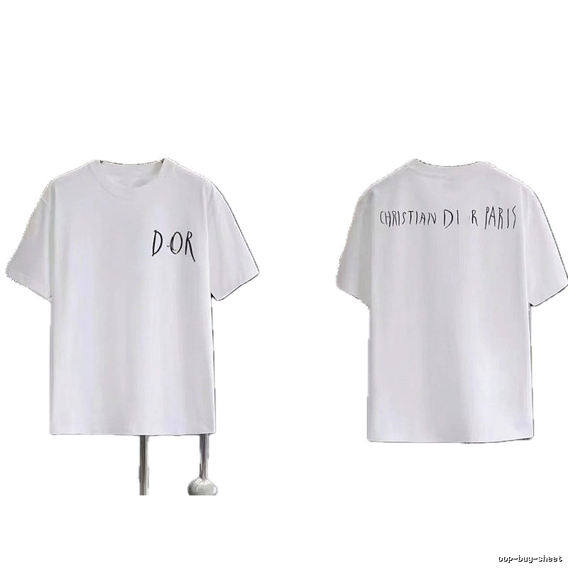 Dior Hand-painted Graffiti Style White Short-sleeved T-shirt