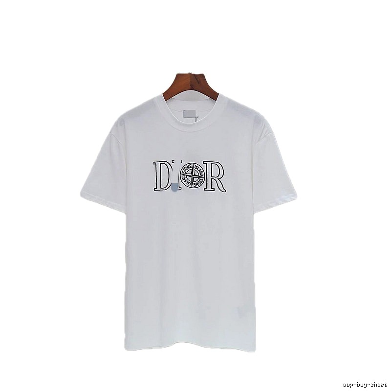 Dior x Stone Island Co-branded Casual Style White T-Shirt