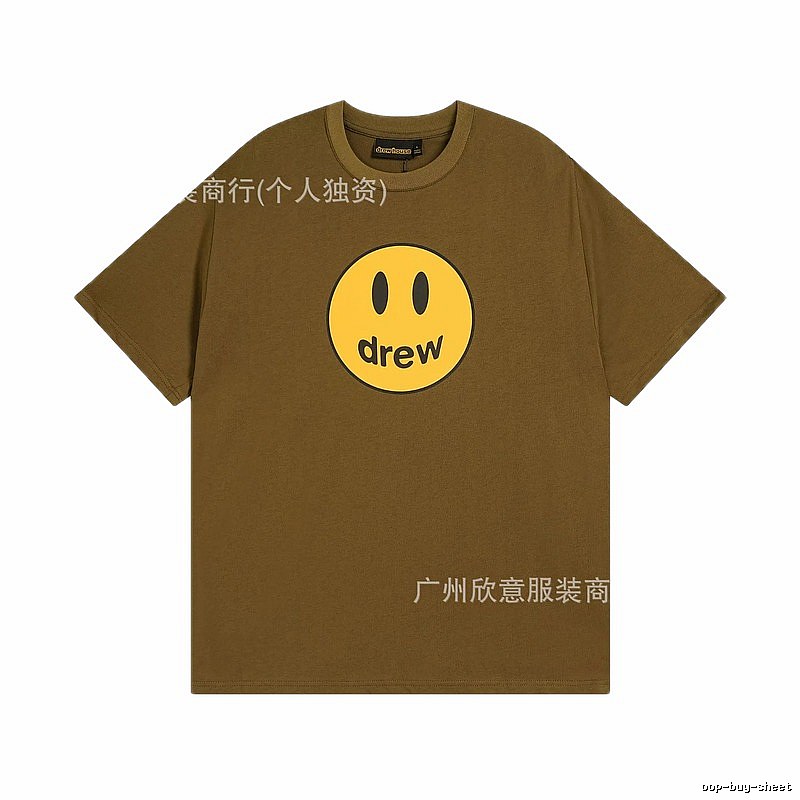 Drew Smiley Face Street Style Brown Short Sleeve T-shirt