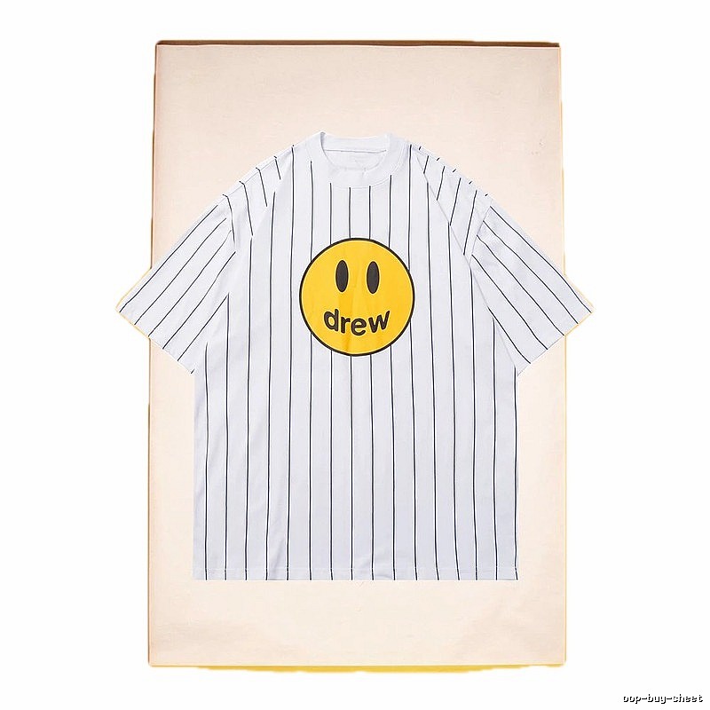 DREW Smiley Series Street Style White Striped Short Sleeve T-shirt
