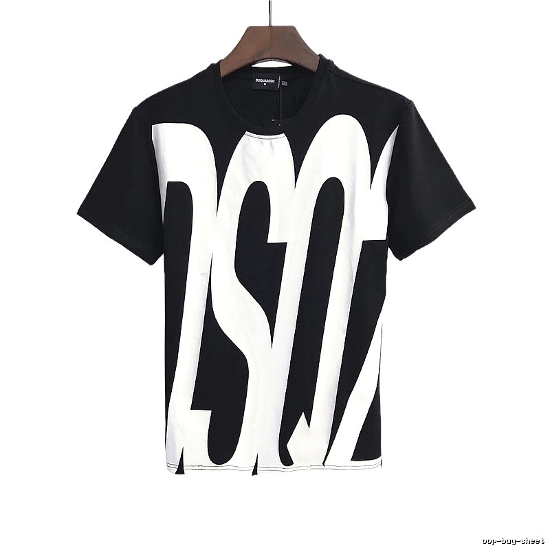 DSQ Large Letter Street Style Black and White Short Sleeve T-Shirt