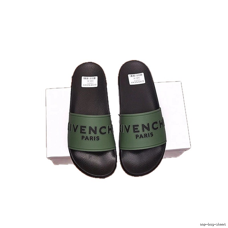 Givenchy Letter Print Minimalist Style Military Green Slide Sandals