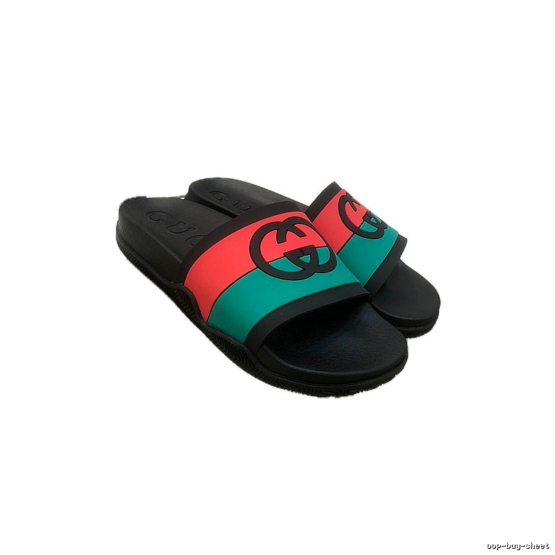 Gucci Double G Vintage-style Red and Green Color-block Slide Sandals
