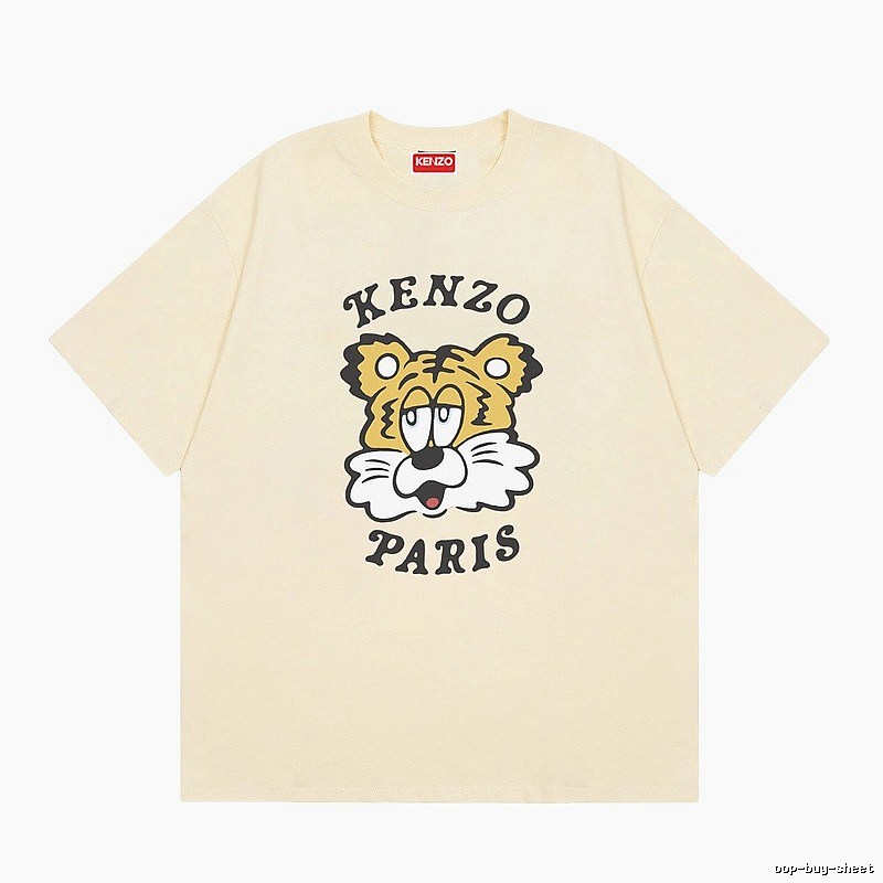 KENZO Tiger Head Print Trendy Style Beige T-shirt