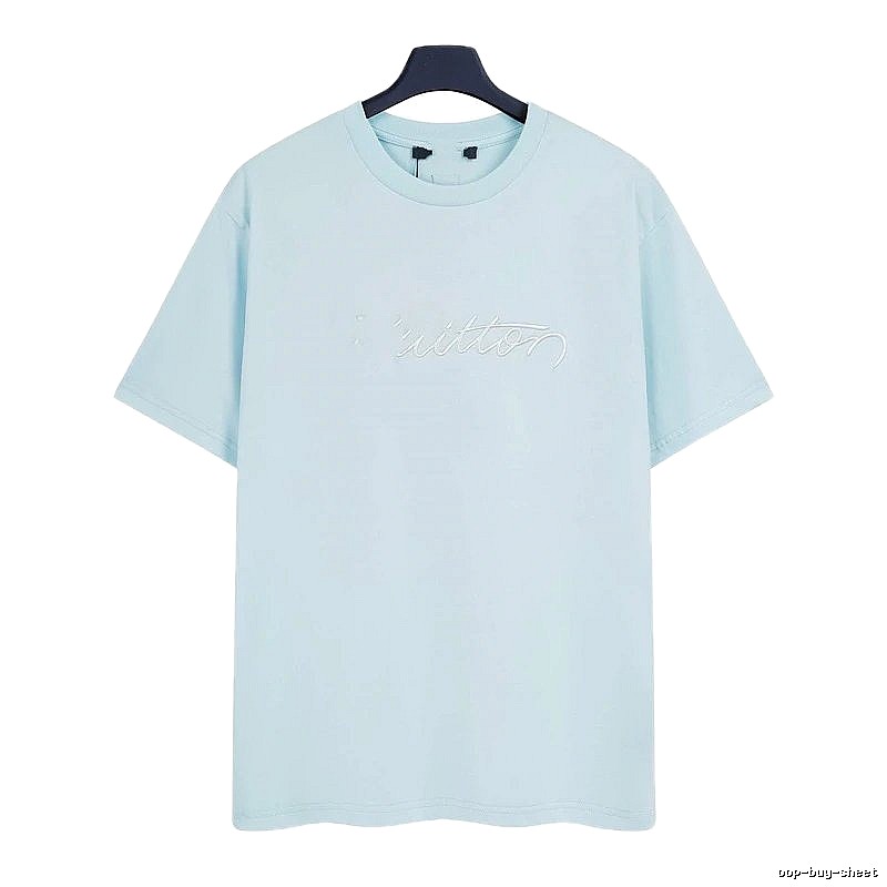Louis Vuitton Embroidered Minimalist Style Light Blue Short-sleeve T-shirt