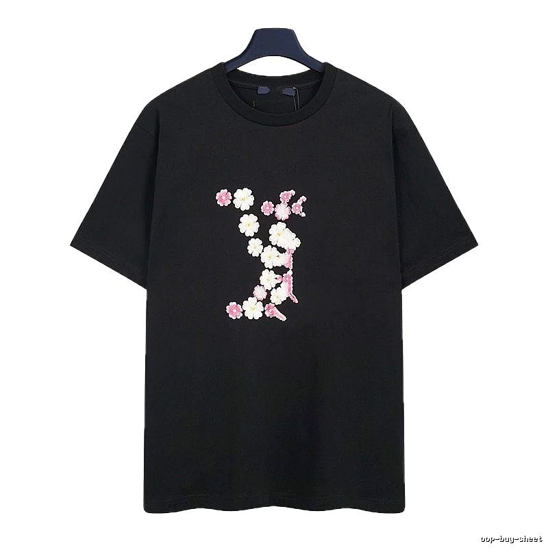 Louis Vuitton Floral Embroidered Casual Black Short-sleeved T-shirt