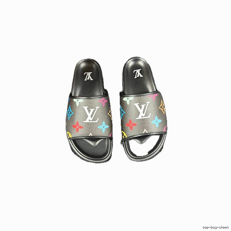 Louis Vuitton Monogram Street-style Black-based Multicolor Slide Sandals