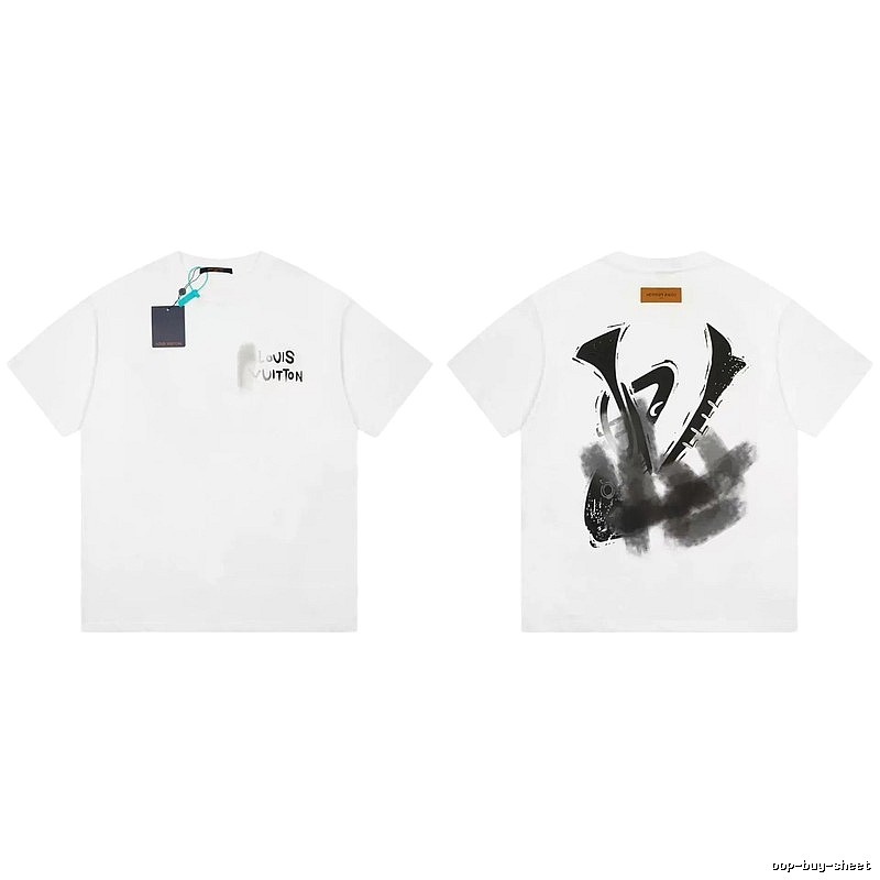 Louis Vuitton Trendy White Short-sleeve T-shirt with Ink Wash Print