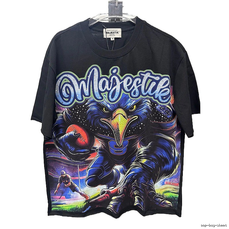 MAJESTIK Rugby Print Street Style Black T-shirt