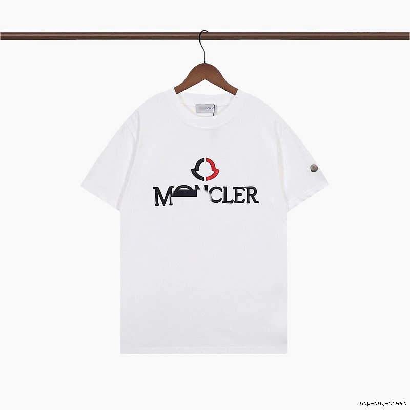 Moncler Embroidered Casual Style White T-Shirt