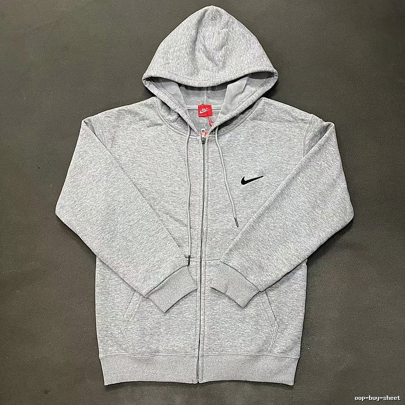 Nike Zip-Front Design Gray Zip Hoodie Daily Styling Swoosh