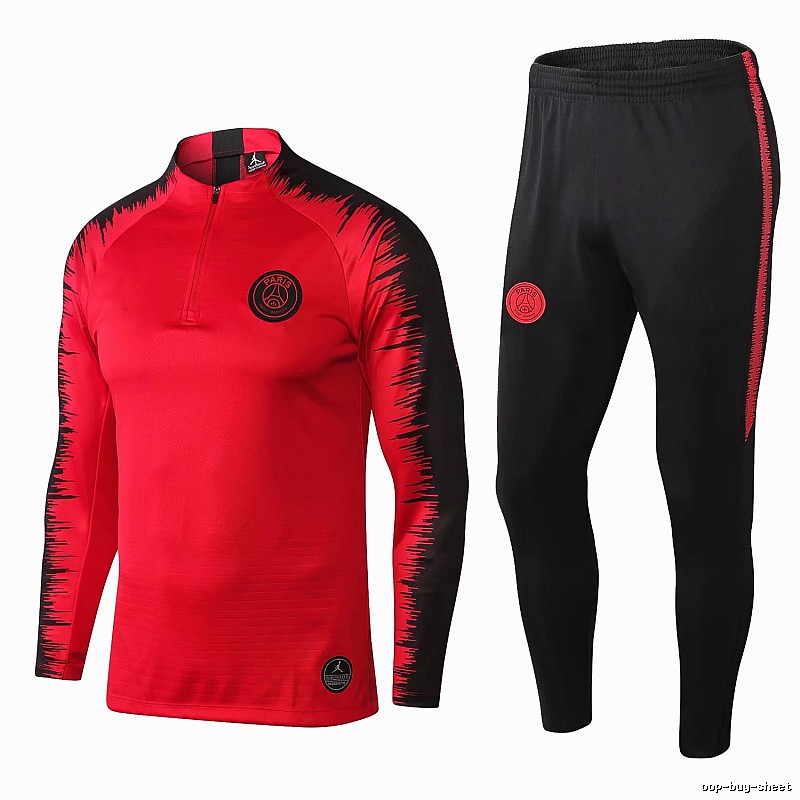 Paris Saint-Germain 2018-19 Sleeve-Print Detail Red Training Tracksuit Set Travel Styling