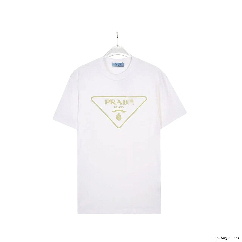 Prada Triangle Logo Casual Style White Short-sleeve T-shirt