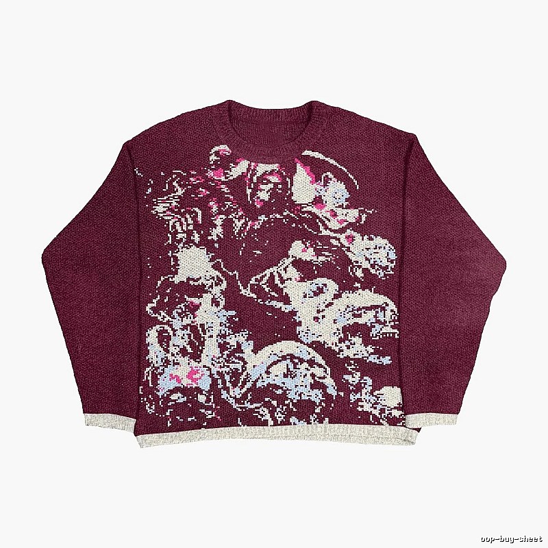 Resort Anime graphic sweater Black Knit Top with Premium Look