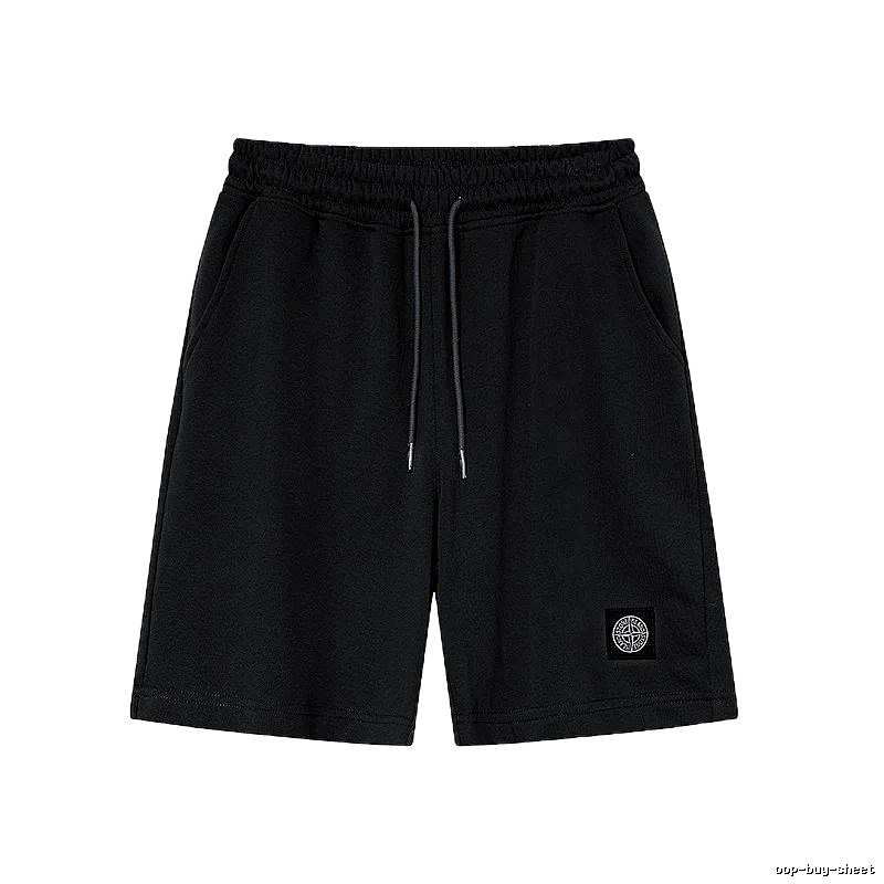 Stone Island Badge Casual Style Black Sports Shorts