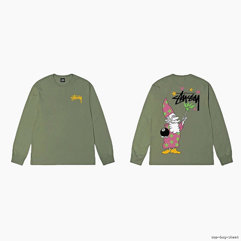 Stussy Cartoon Fun Style Olive Green Sweatshirt