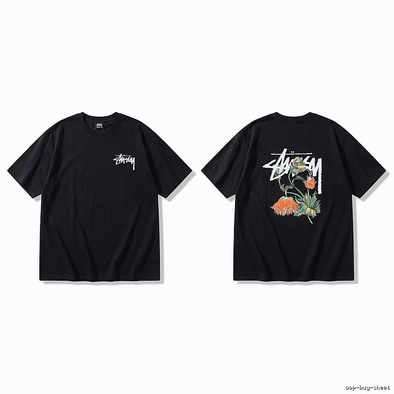 Stussy floral-style black T-shirt