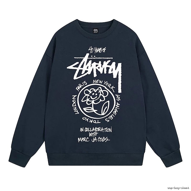 Stussy Navy Style 539 Graphic SweatShirt Poolside Style