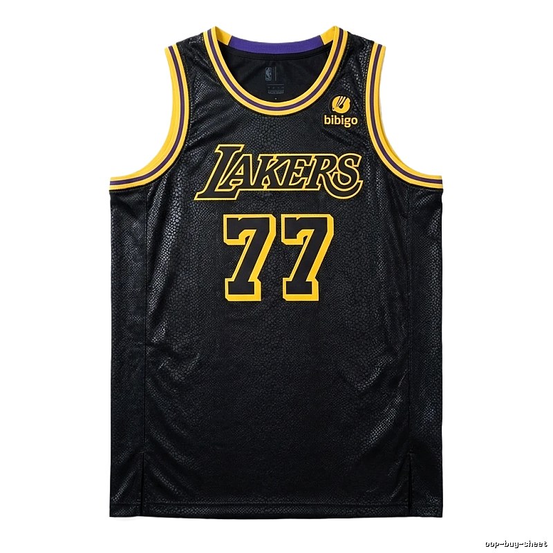 The No. 77 black jersey of the Los Angeles Lakers.