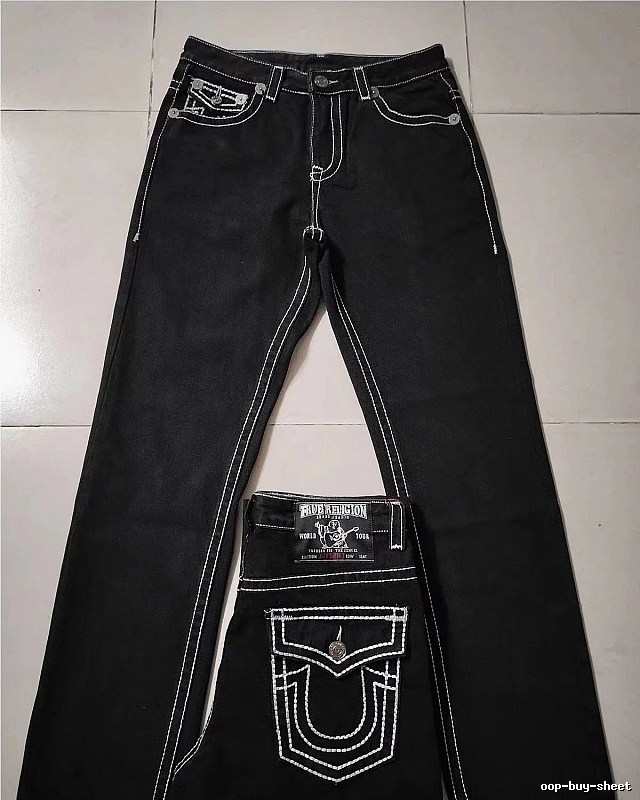 True Religion Black White Contrast Stitch Jeans Daily Styling Logo