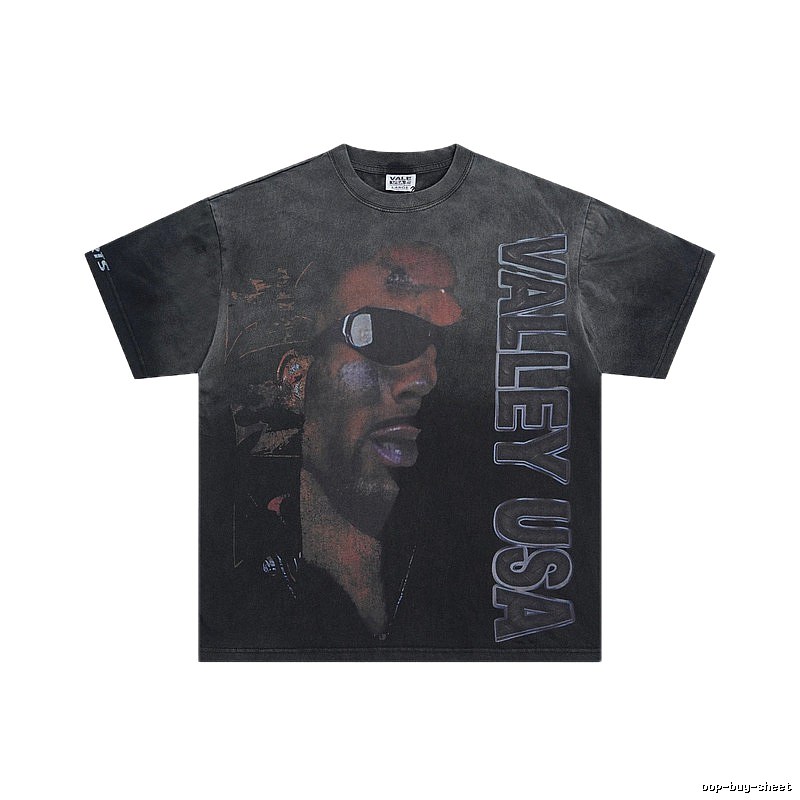 Valley Portrait Printed American Retro Black T-shirt